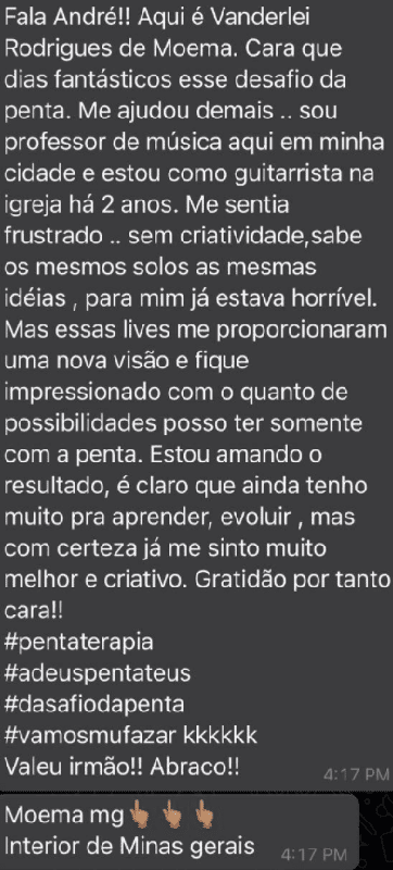 Relato de Vanderlei Rodrigues sobre criatividade e possibilidades na guitarra
